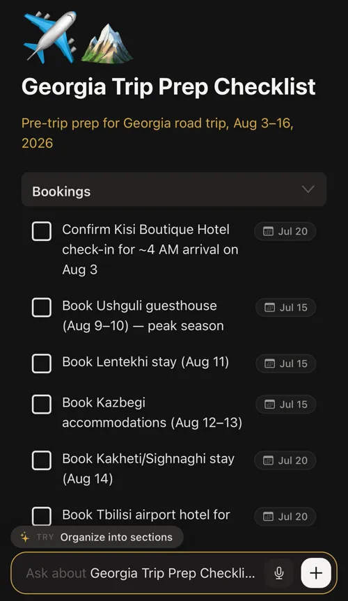 Georgia Trip Prep — saved checklist