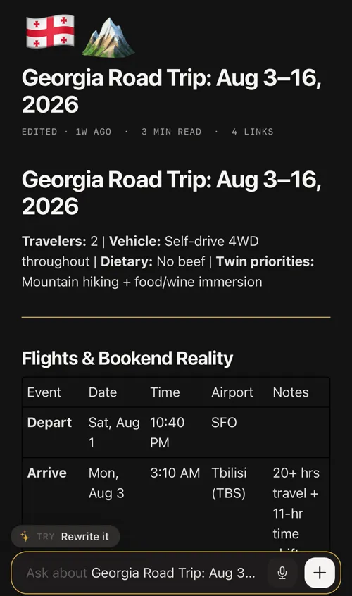 Georgia Road Trip — saved trip page
